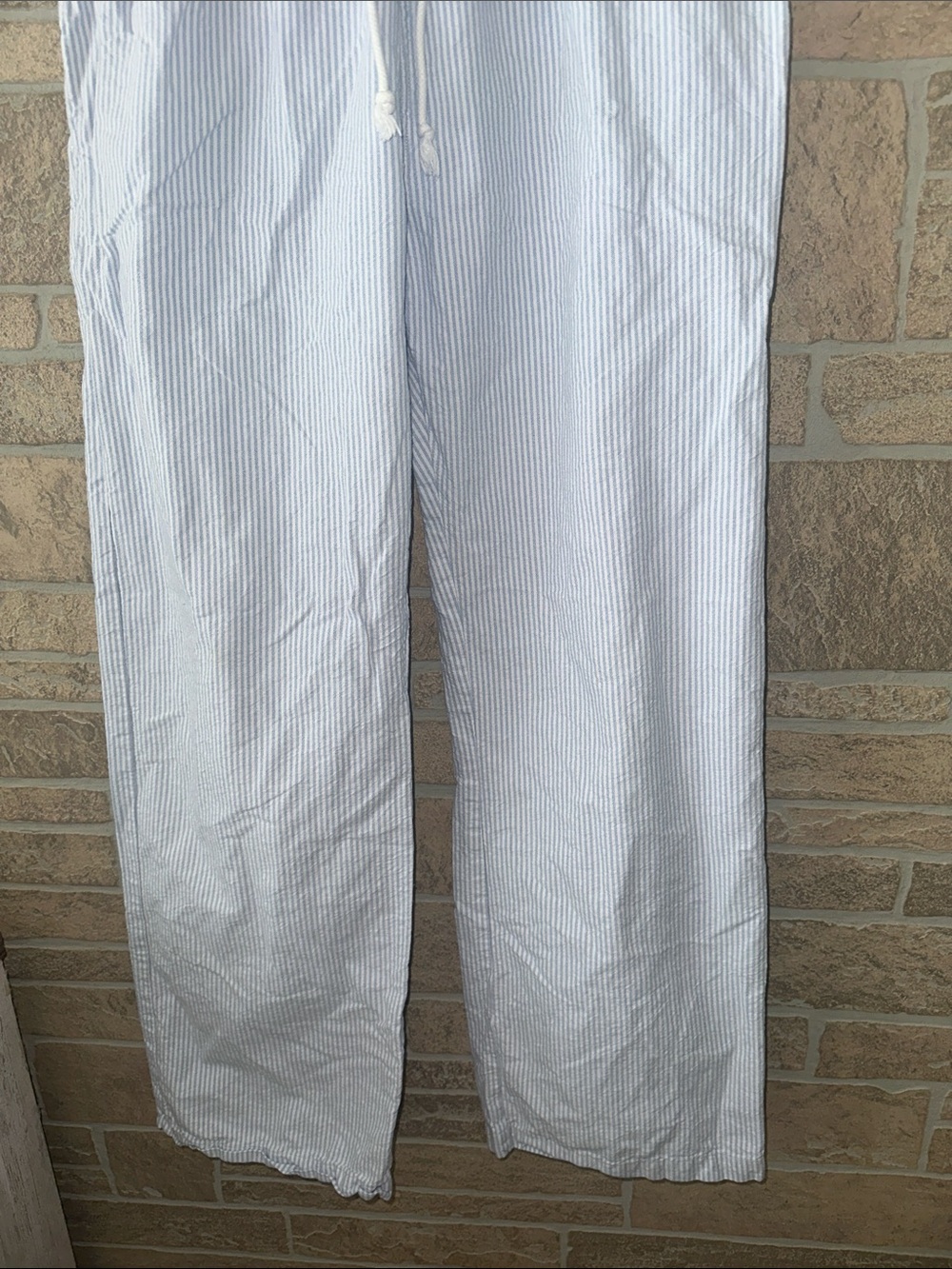 Brandy Melville Pants Womens One Size Blue White Striped Seersucker Drawstring - Picture 4 of 6